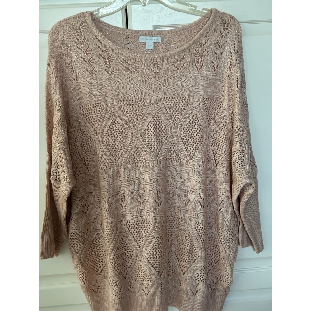 New York & Company Rose Gold Pointelle Knit Metallic Batwing Sweater Large